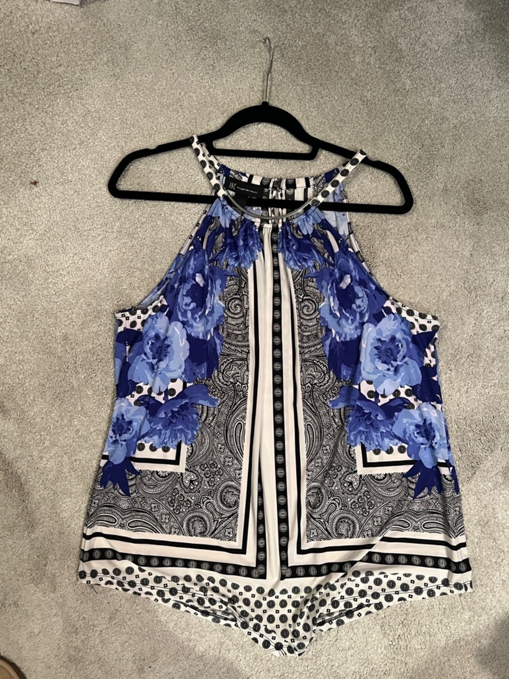 INC International Concepts Blue Floral & Paisley Halter Tank Top Sz XL